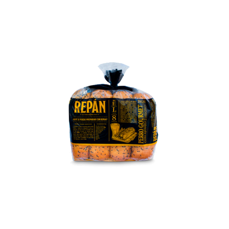 Repán Pan Perro Gourmet con Ajonjolí Negro 8 Unidades